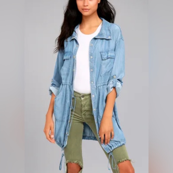 LULUS London Skies Women’s Shirt Dress Jacket Chambray Sz Small Comfy Casual - Picture 1 of 13